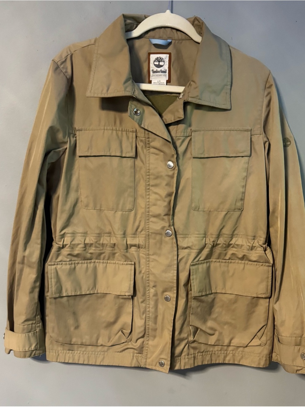 Timberland Women's Beige Utility Jacket with Multi-Pocket Front Size Large - Picture 2 of 11